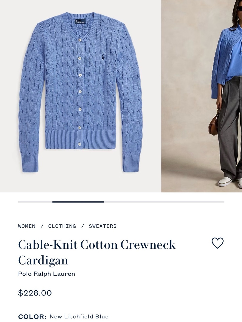 Polo by Ralph Lauren Light Blue Cable-Knit Cotton Cardigan